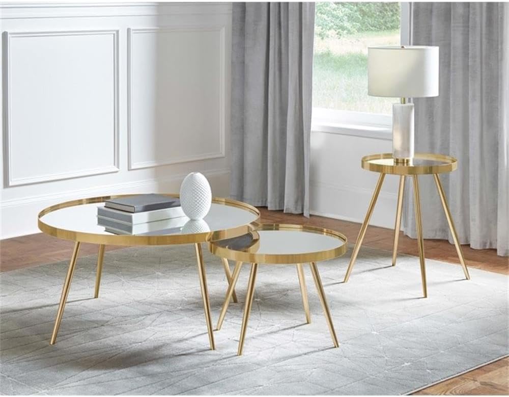 Pemberly Row 2-Piece Nesting Coffee Table Set, Metal with Mirrored Tops and G...