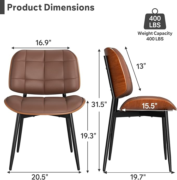 Dining Chairs Set of 2, Mid Century Modern Dining Room Chair, Upholstered Fau...
