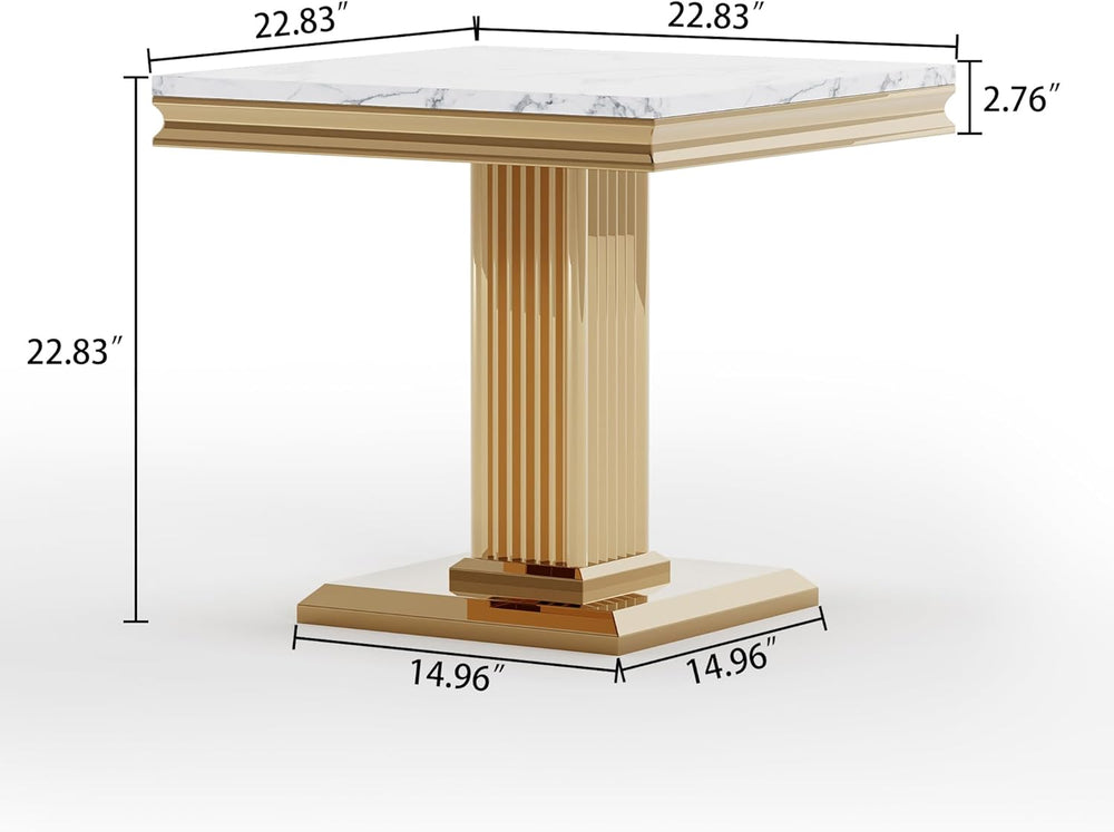 Henf 23in Square End Table Faux Marble End Table with Pillar Stainless Steel ...