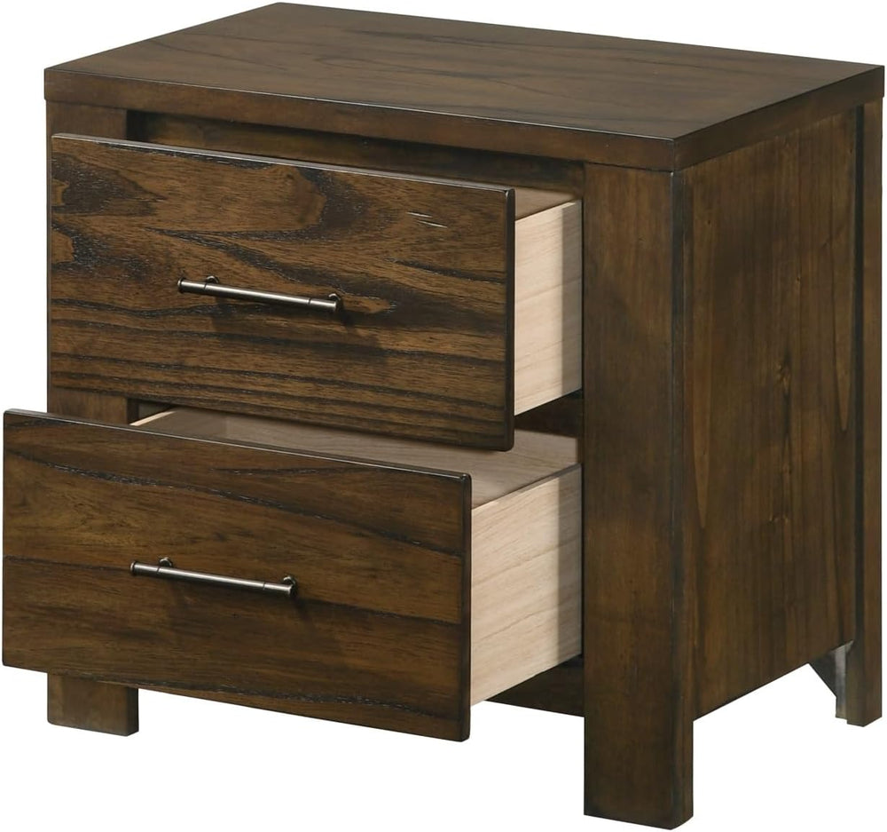 Oak Finish Nightstand 1pc Contemporary Two-Drawers Nightstand Bed Side Cabine...