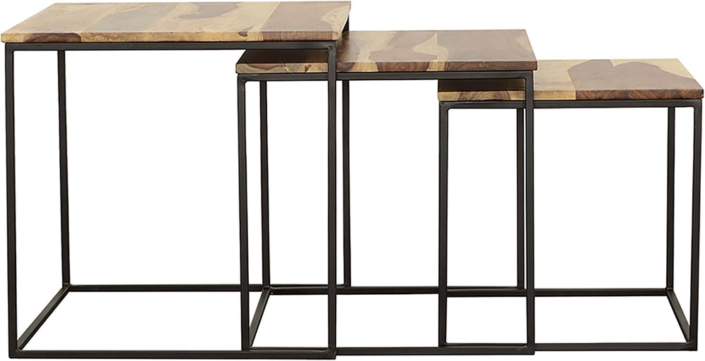 20" Natural Wood Stacking Nesting Tables, Set of Nesting Tables with Sle...