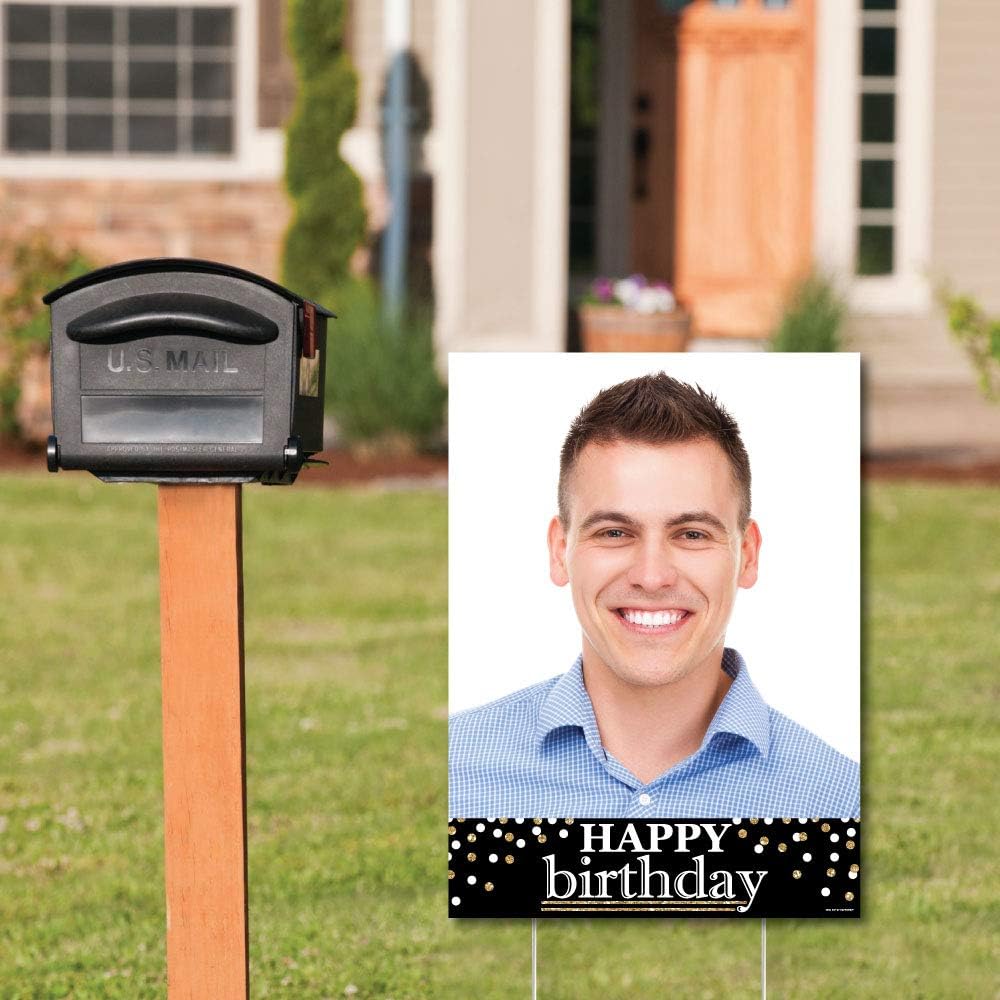 Big Dot of Happiness Custom Adult Happy Birthday - Gold - Photo Yard Sign - B...