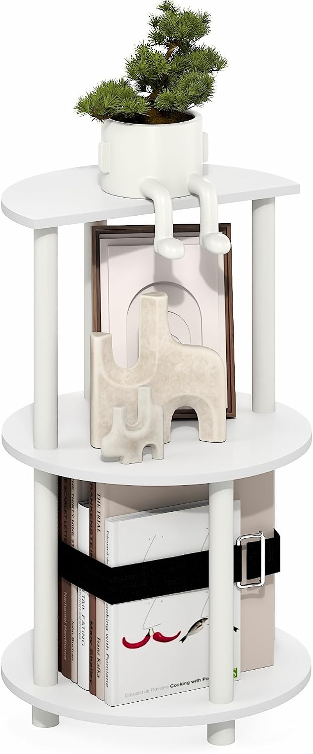 Furinno Turn-N-Tube Side Table, 3-Tier Round End Table, Half Round Top Panel ...