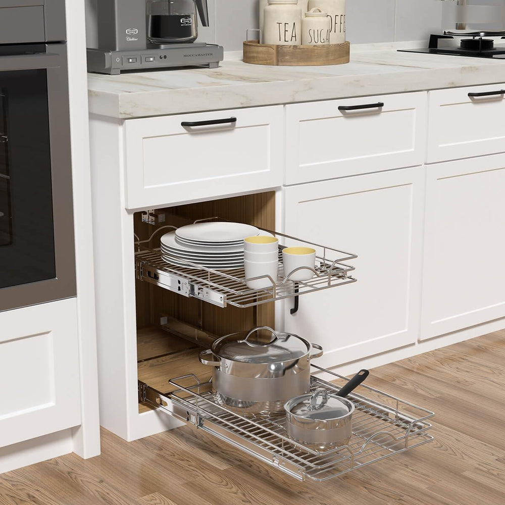 OCG 2 Tier Pull Out Cabinet Organizer (14" W x 21" D), Pull Out Dra...
