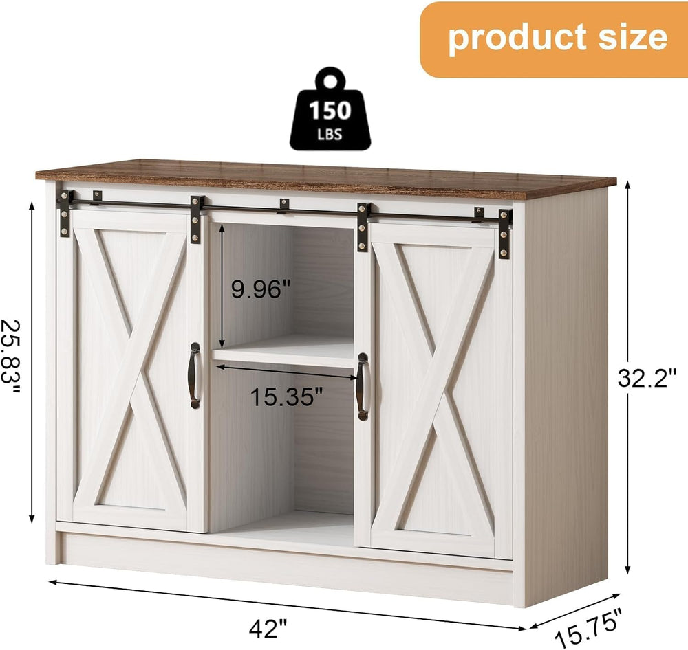 4 EVER WINNER Farmhouse Coffee Bar Cabinet, 42" Buffet Cabinet with Stor...