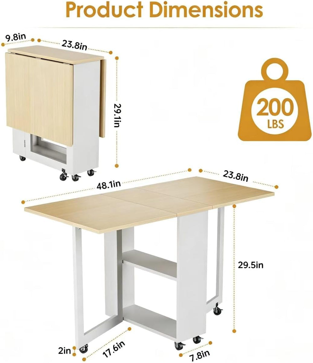 LotFun Portable Folding Dining Table, Space Saving Kitchen Table with 6 Locka...