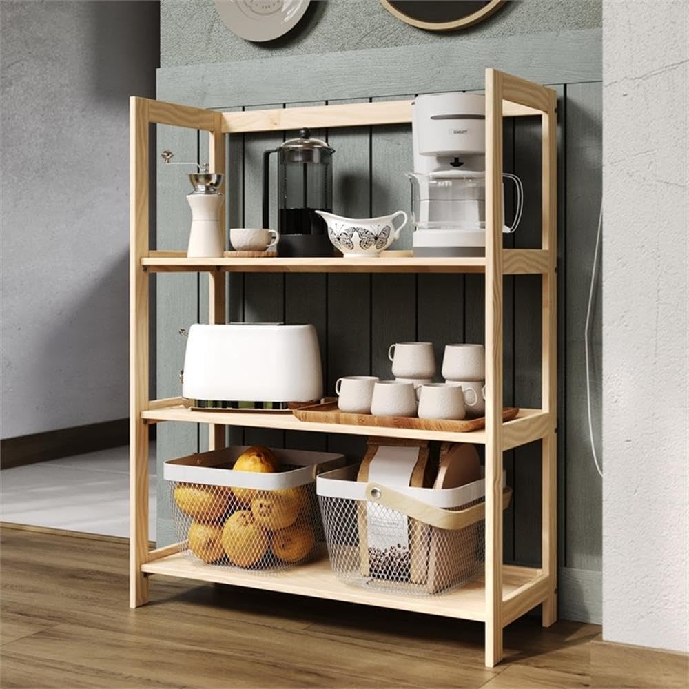 Pemberly Row Modern Solid Wood 3-Shelves Folding Bookcase/Pantry in Unfinished