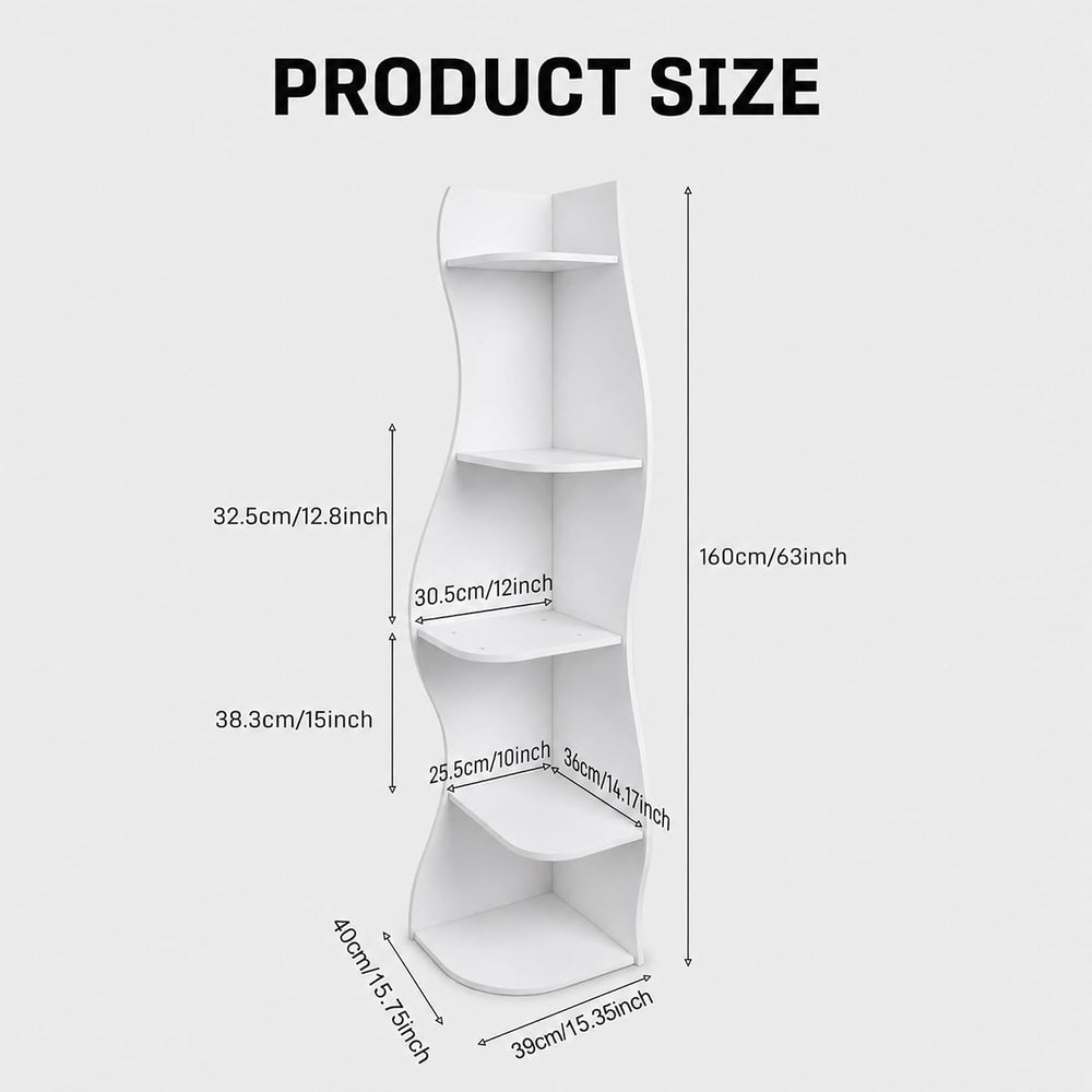 5-Tier Corner Shelf, Space-Saving Storage for Living Room