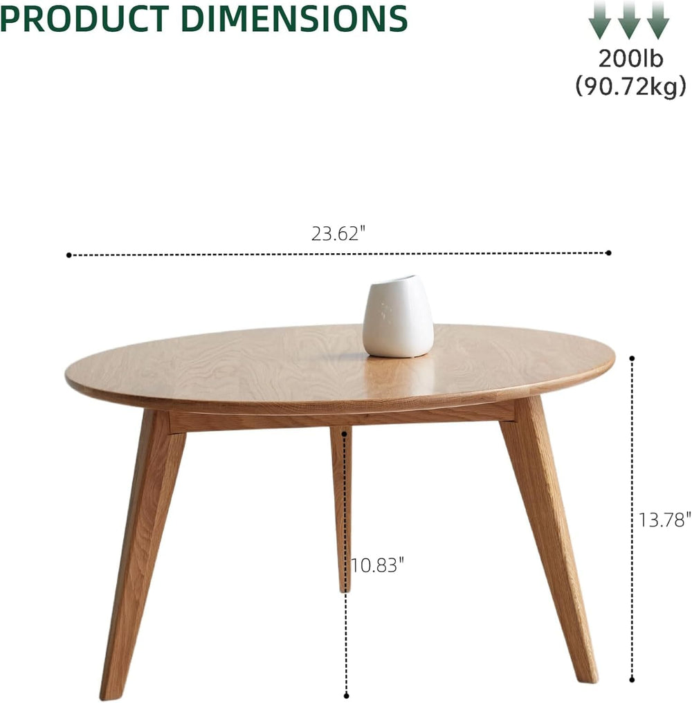 100% Solid Oak Wood Mini Coffee Table, Round Cofffe Tables Side Table w/Solid...
