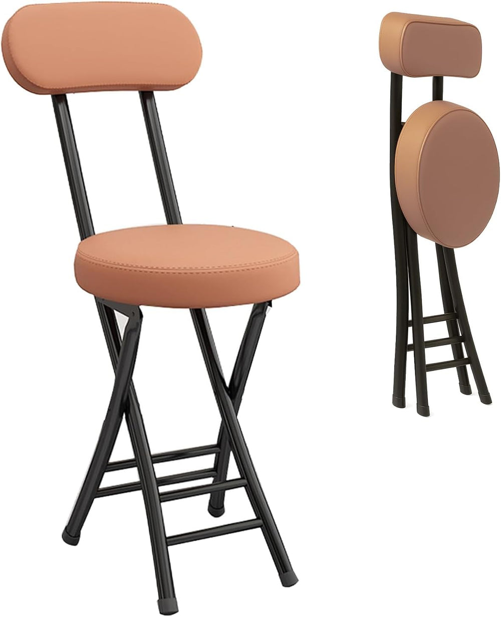 Heavy Duty Folding Stool with Cushion and Backrest, 31” Portable Bar Stool fo...