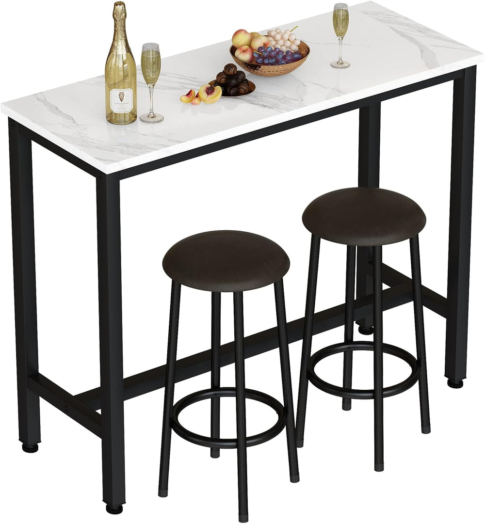AWQM 47.2" Bar Table Set of 2,Faux Marble Pub Height Table and Chairs Se...