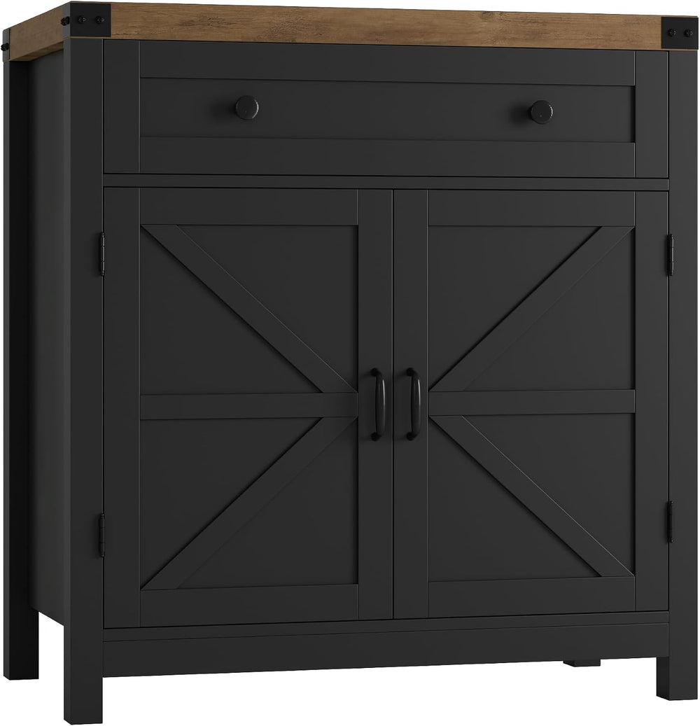 HOSTACK Kitchen Storage Cabinet, Farmhouse Coffee Bar Cabinet, Black/Brown