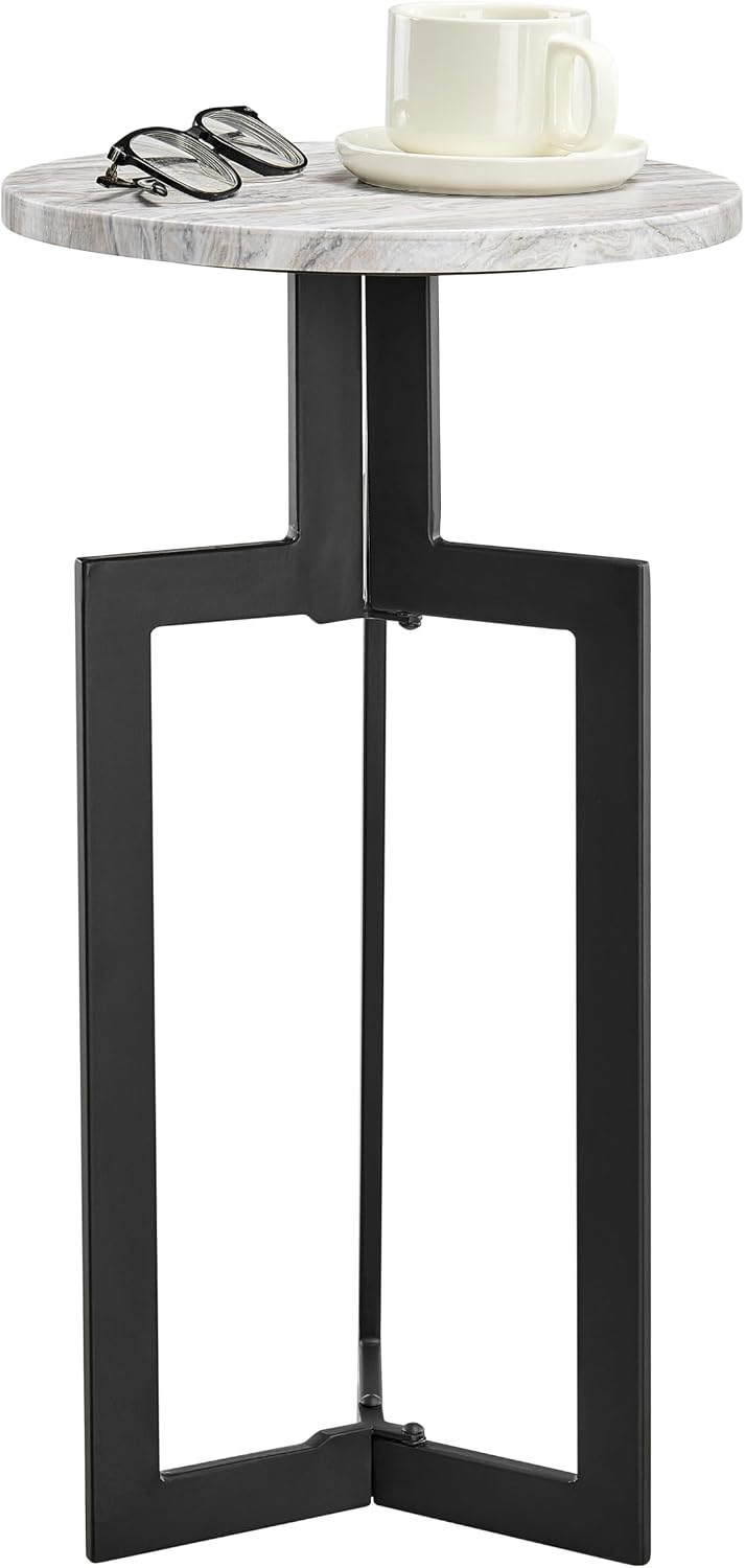 Danya B Black Metal Sculptural Pedestal & Faux Stone Tabletop Accent End ...