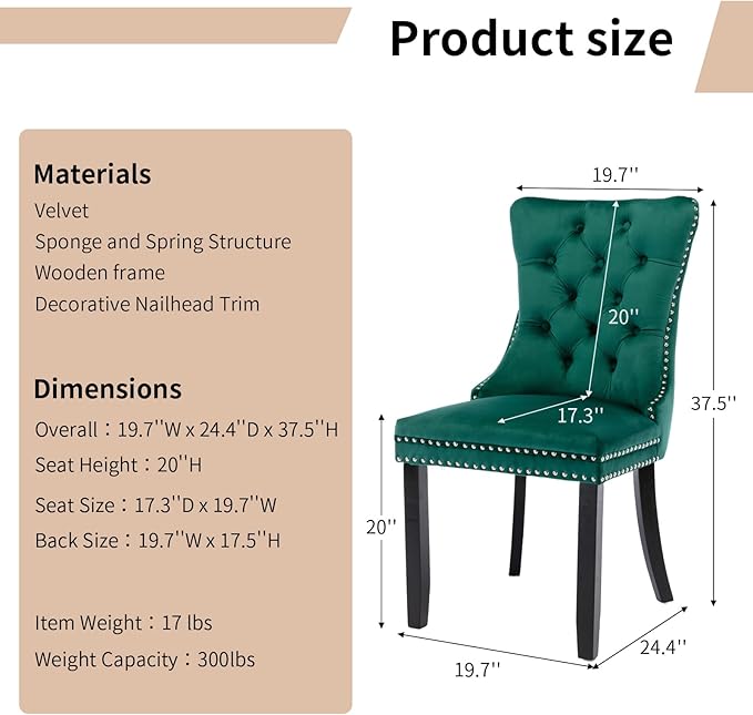 Modern Dining Chairs Set of 6, Tufted Upholstered Dining Chair with Solid Woo...