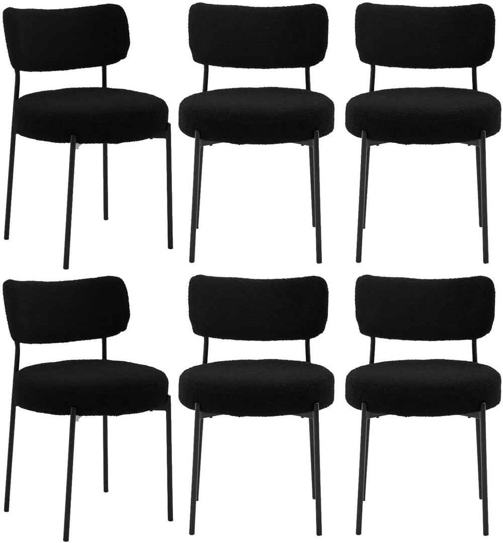 2.7" Black Dining Chairs Set of 6, Boucle Dining Chair with Curved Backr...