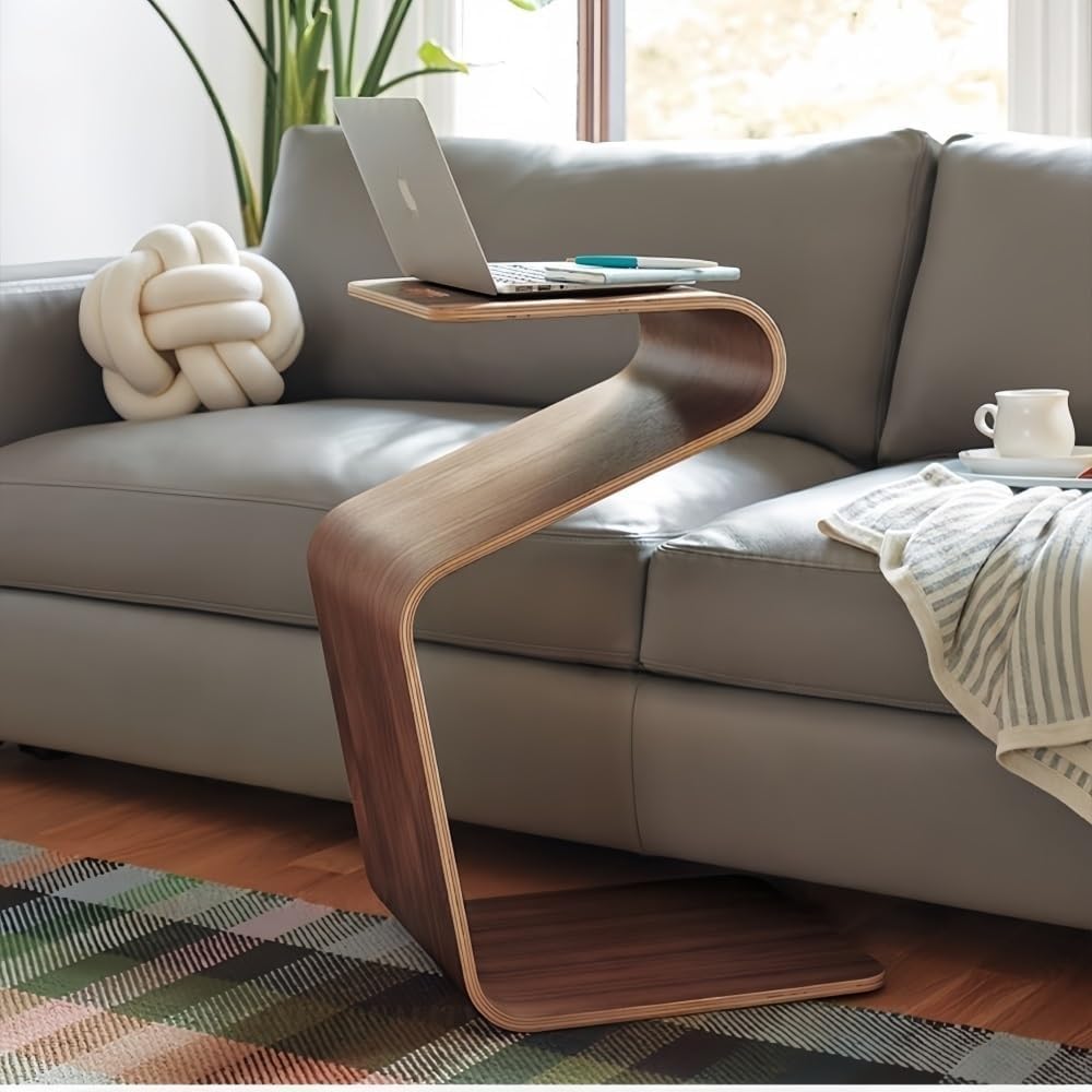 N-Shaped End Table Side Table with Handle and Magazine Rack Wood Small Tables...