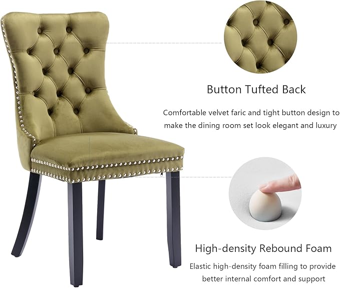 Velvet Dining Chairs Set of 4, Tufted Upholstered Wingback with Back Ring Pul...