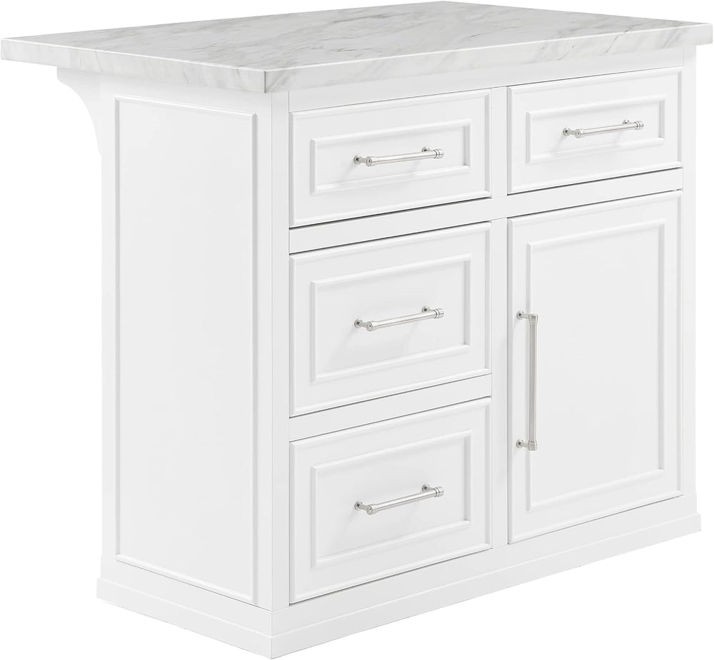 Crosley Furniture Cutler Faux Marble Top Kitchen Island with Storage, Breakfa...