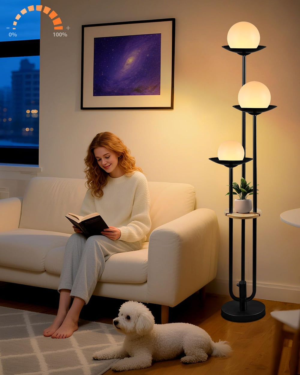 Lightdot Globe Floor Lamp with Shelf 3-Lights Modern Dimmable Floor Lamps 300...