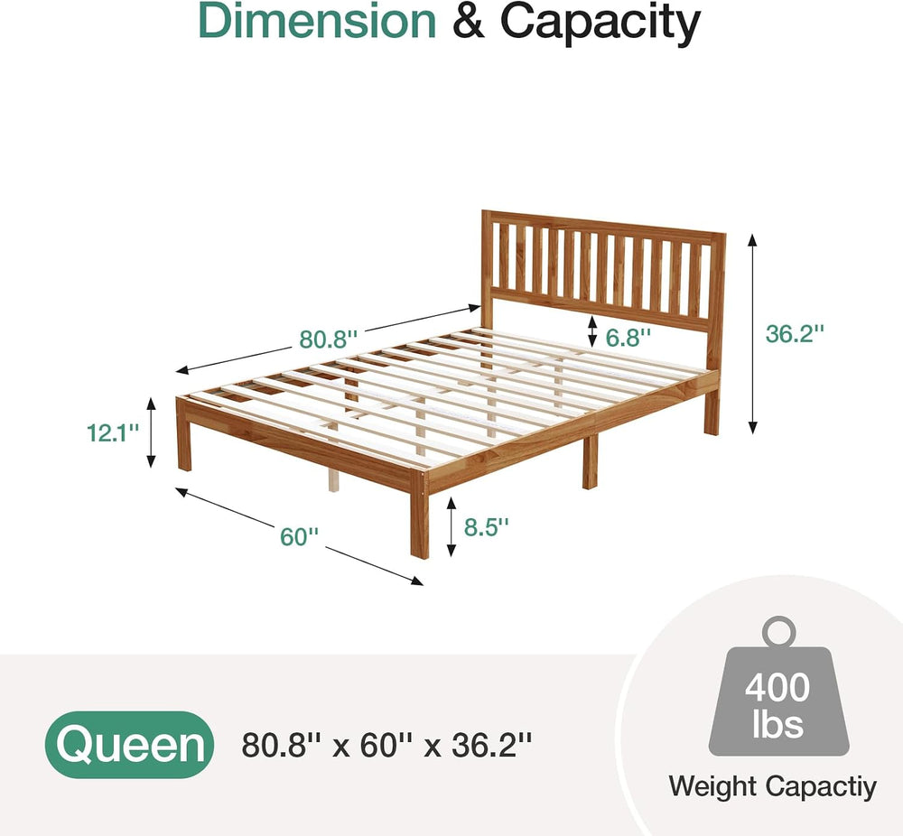 Novilla Queen Bed Frame with Headboard, Solid Wood Bed Frame Foundation with ...