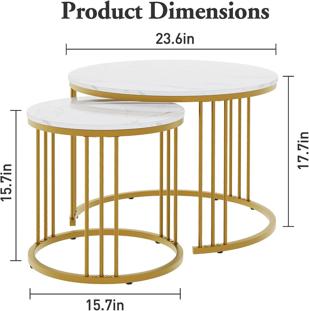 Garden 4 you Coffee Table Faux Marble Nesting Table for Small Place 2 Sets Mo...