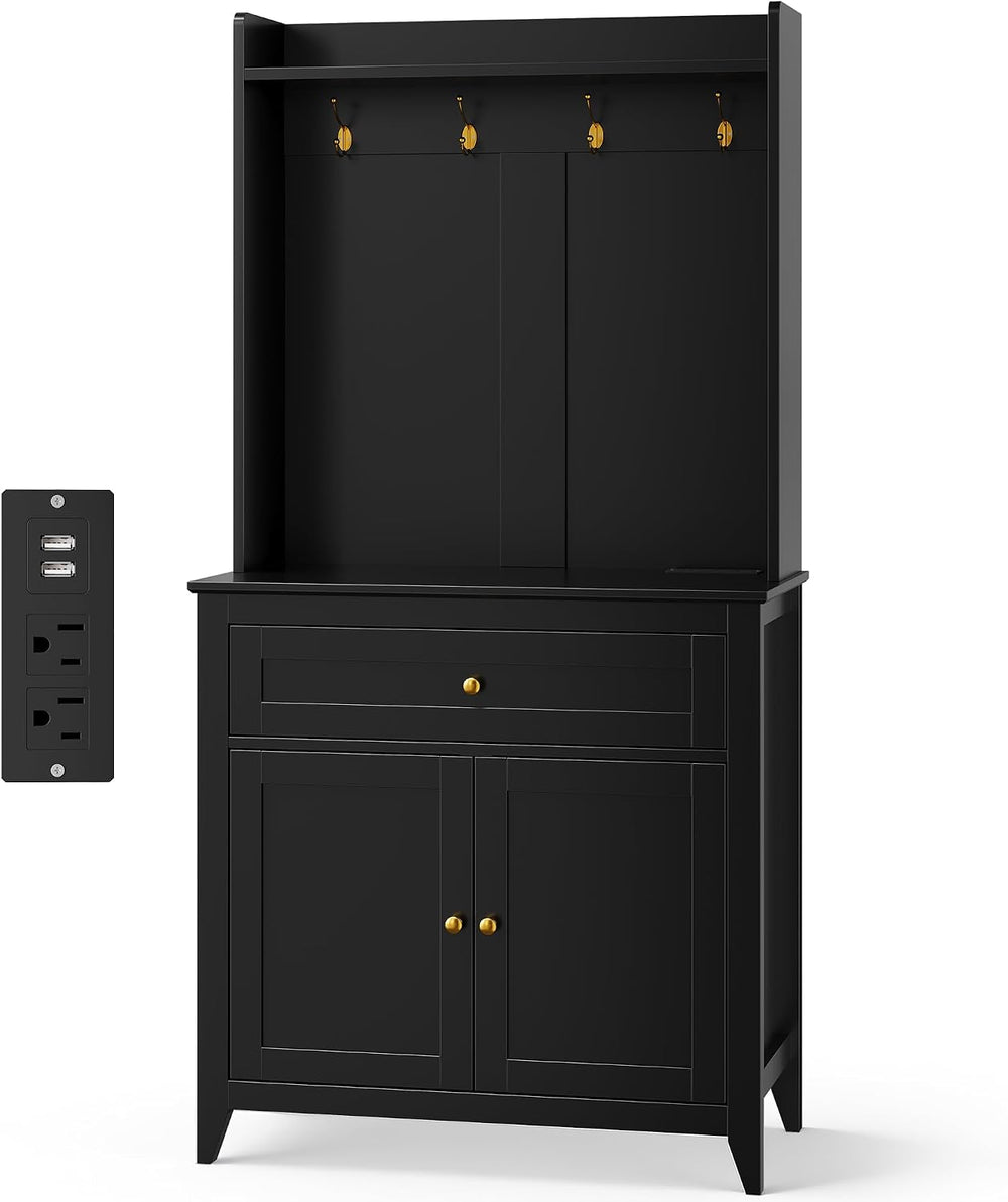 Garvee Pantry Cabinet with 4 Hooks, Kitchen Pantry Cabinet, Coffee Bar Table ...