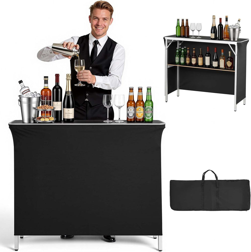 VEVOR Folding Portable Bar Table, 43.3 x 15.4 x 34.6 in, with Carry Bag, Stor...
