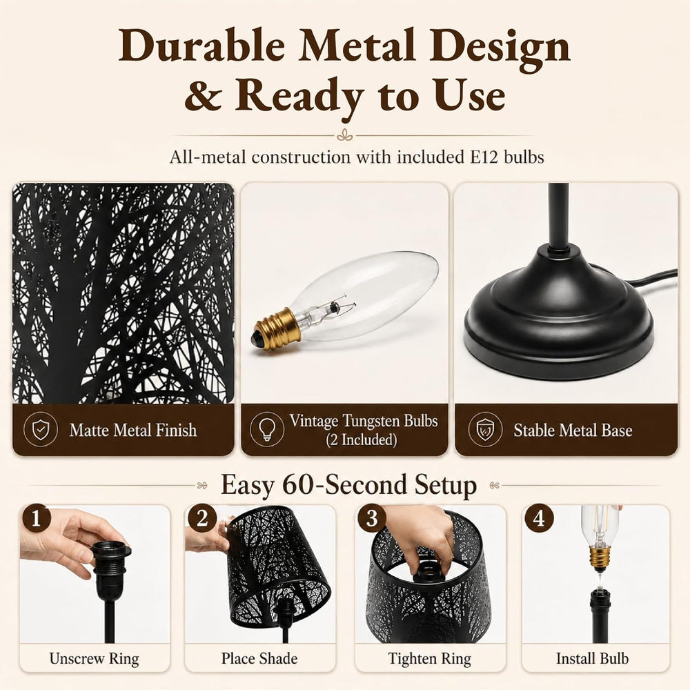 Touch Table Lamp, Tree Shadow Projection, 3-Level Dimmable Shadow Lamp