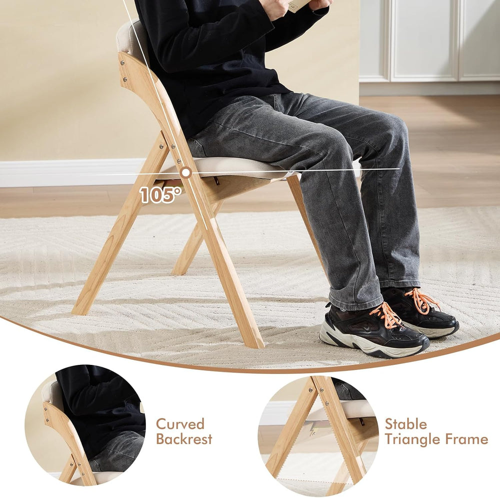 Folding Chairs with Cushion Set of 4,Linen Padded Foldable Dining Chairs, Raw...