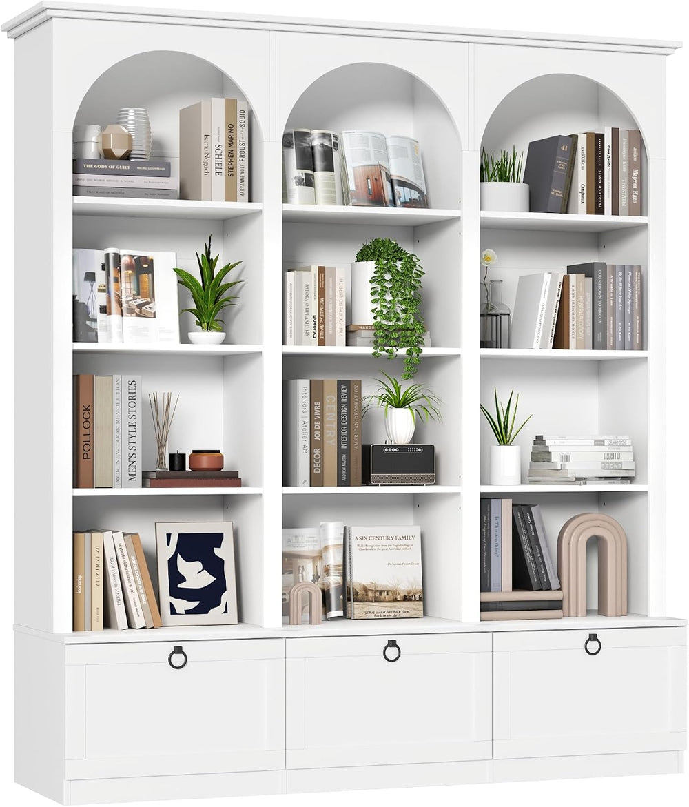Loomie 71" Tall Triple Wide Bookshelf with Doors, 5-Tier Large Bookcase
