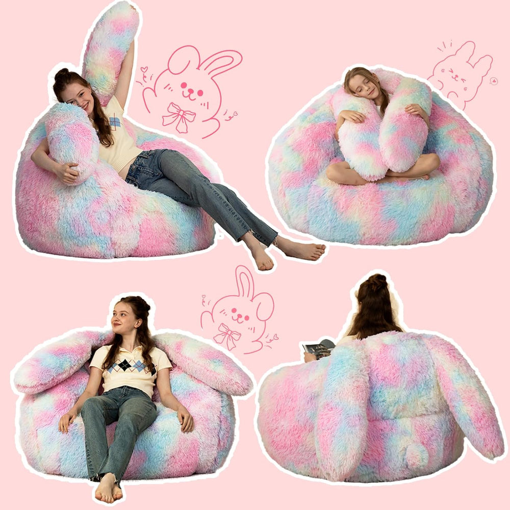 Achicsofar Giant Bean Bag Chair for Adults Teens, Faux Fur Bunny Beanbag | Ar...