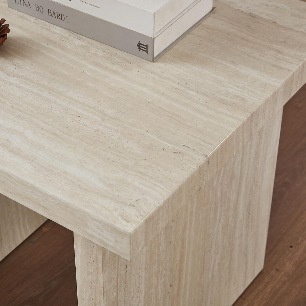 Roundhill Furniture Cavira Modern Faux Marble Living Room End Table, Beige