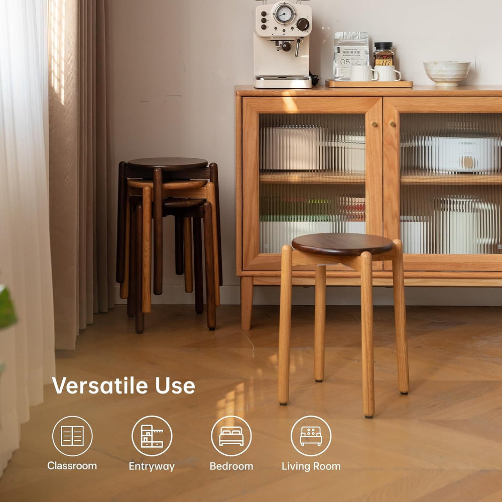 Oak Stackable Stool, Small Plant Stand, Round Wooden Stool for Dining Room, L...