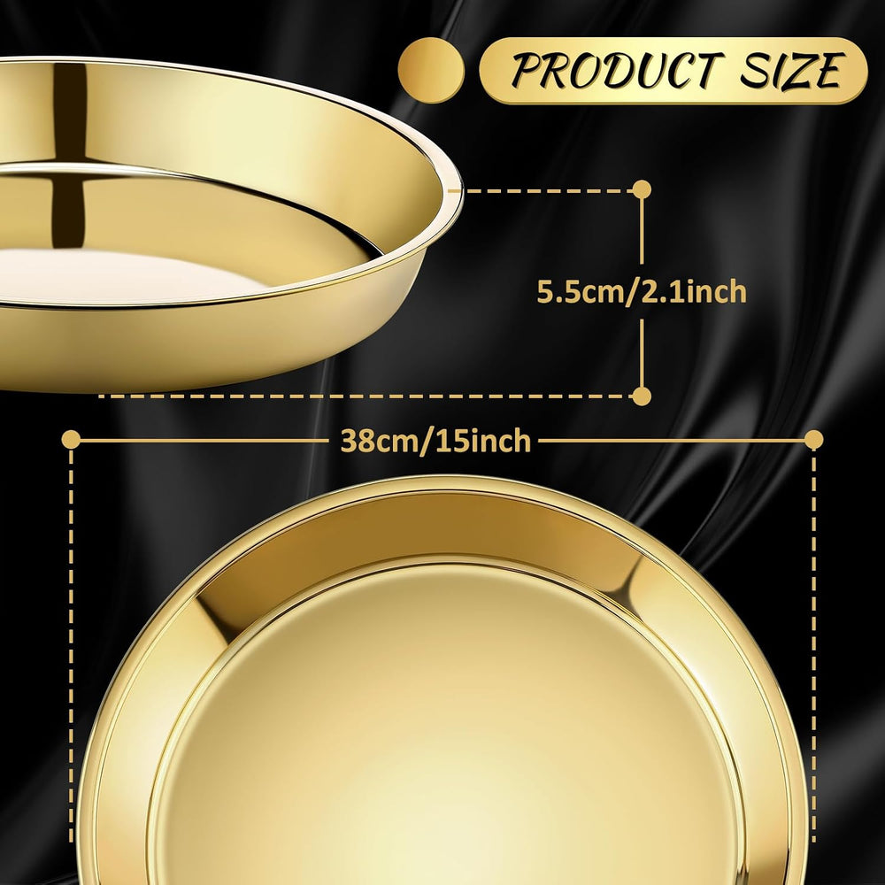 Thenshop 3 Pcs 15 Inch Gold Round Serving Tray Stainless Steel Circle Decorat...
