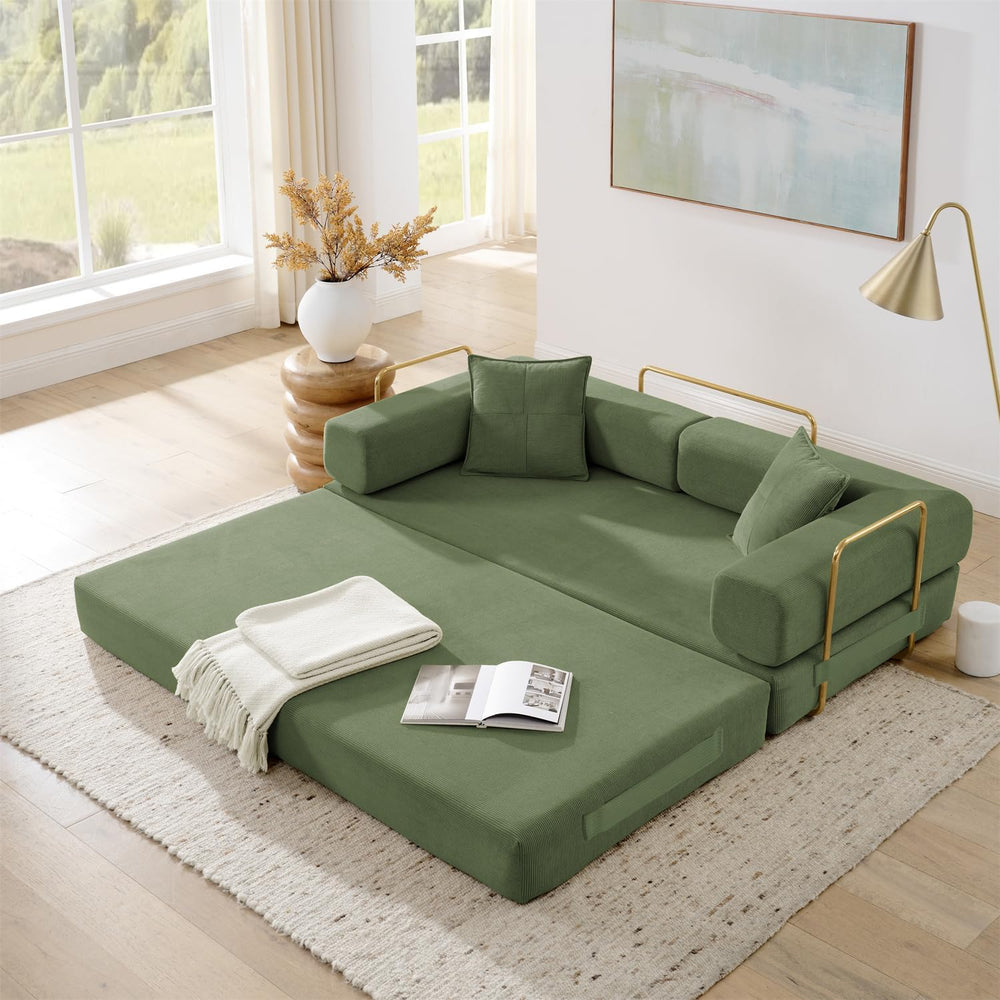 4-in-1 Folding Convertible Sofa Bed, 78 Inch Oversized Corduroy Upholstered C...