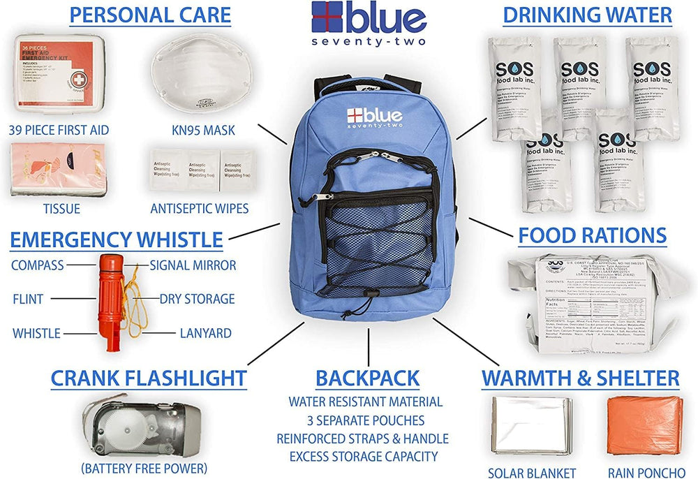 Family 4 Pack - Blue Seventy-Two Standard 72 Hour Emergency Backpack Survival...