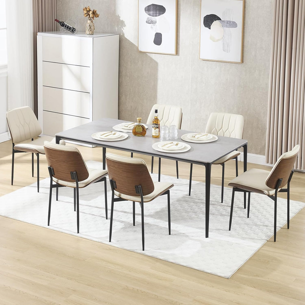 BV Mid Century Dining Chairs Set of 6, PU Leather Bentwood, Beige | Upholster...