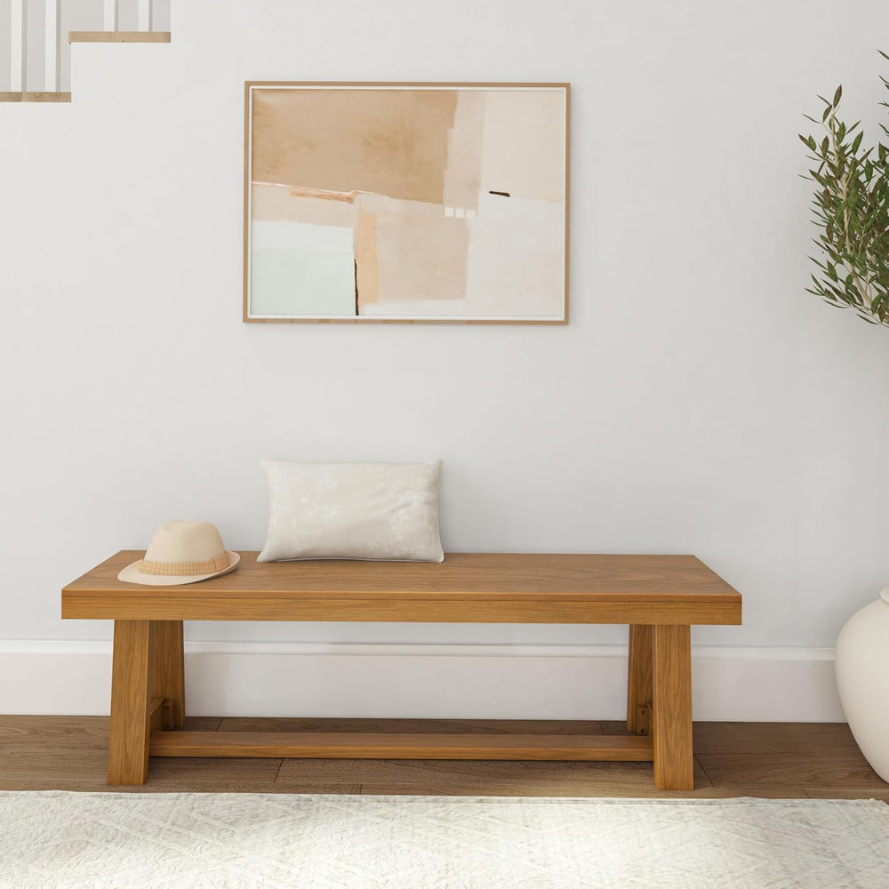 Plank+Beam Classic Dining Bench, 60 Inch, Pecan Wirebrush | Non-Toxic Finishe...