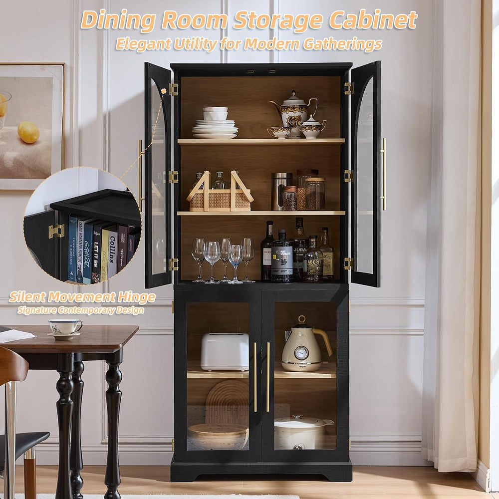Joaxswe 68" Tall Bookshelf with 4 Glass Doors, Farmhouse 5 Tire Bookcase