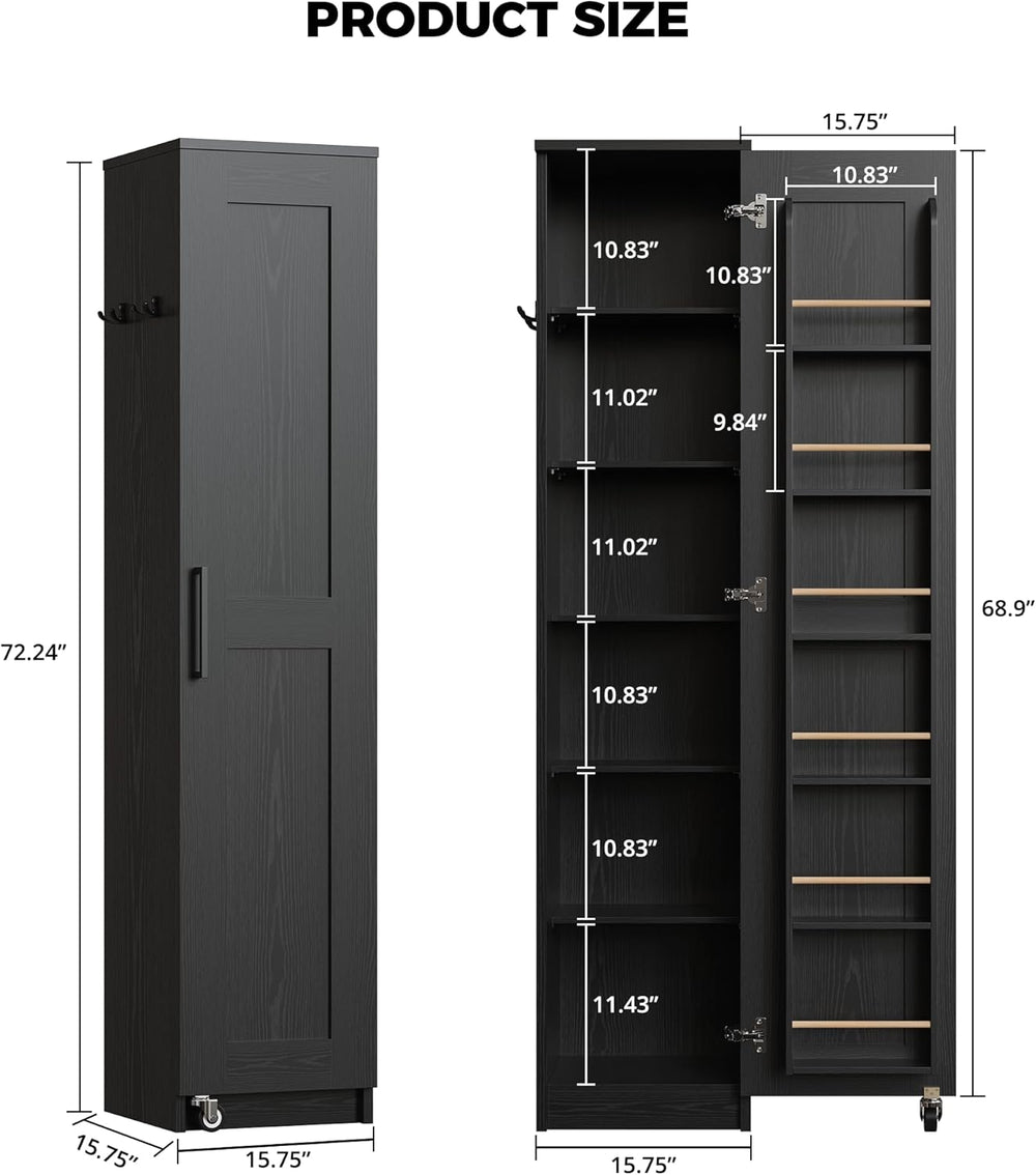 IRONCK Narrow Kitchen Pantry Storage Cabinet, 72" Slim Single Door with ...