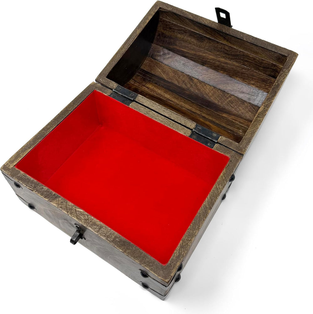 Nautical Cove Keepsake Wooden Treasure Chest with Antique Jewelry Lock and Ke...