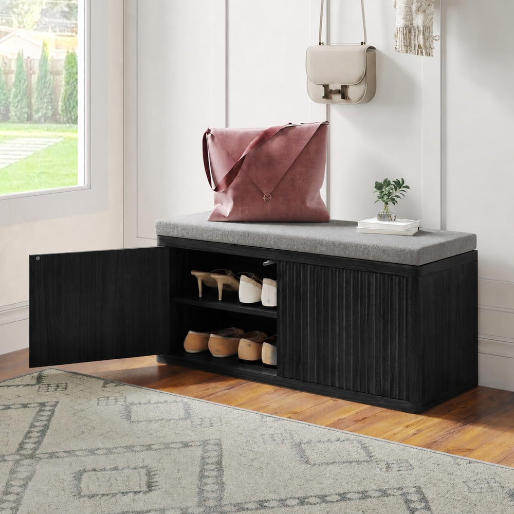 Entryway Shoe Storage Bench with 2" Cushion, 37.4" Small Bench with...