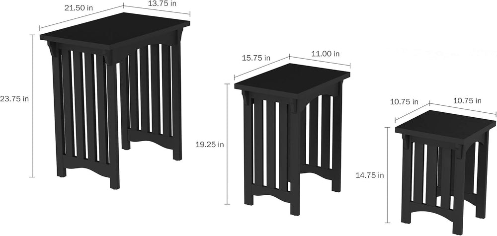 Lavish Home Nesting Tables, Black, Set of 3, 21.5”/15.75”/10.75” | Traditiona...