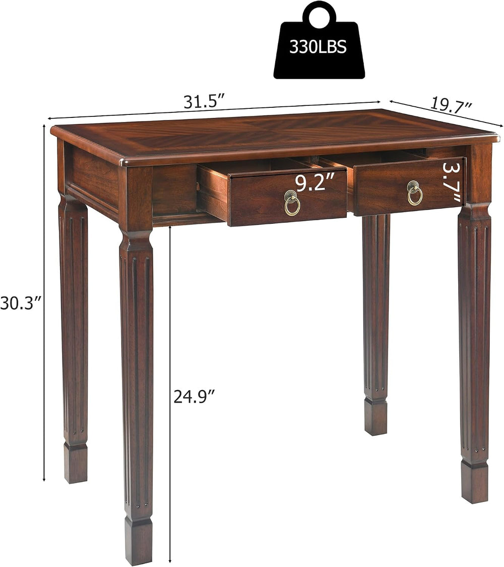 Cherry Walnut Writing Desks with Drawers, 31.5" Mid-Century Modern Compu...