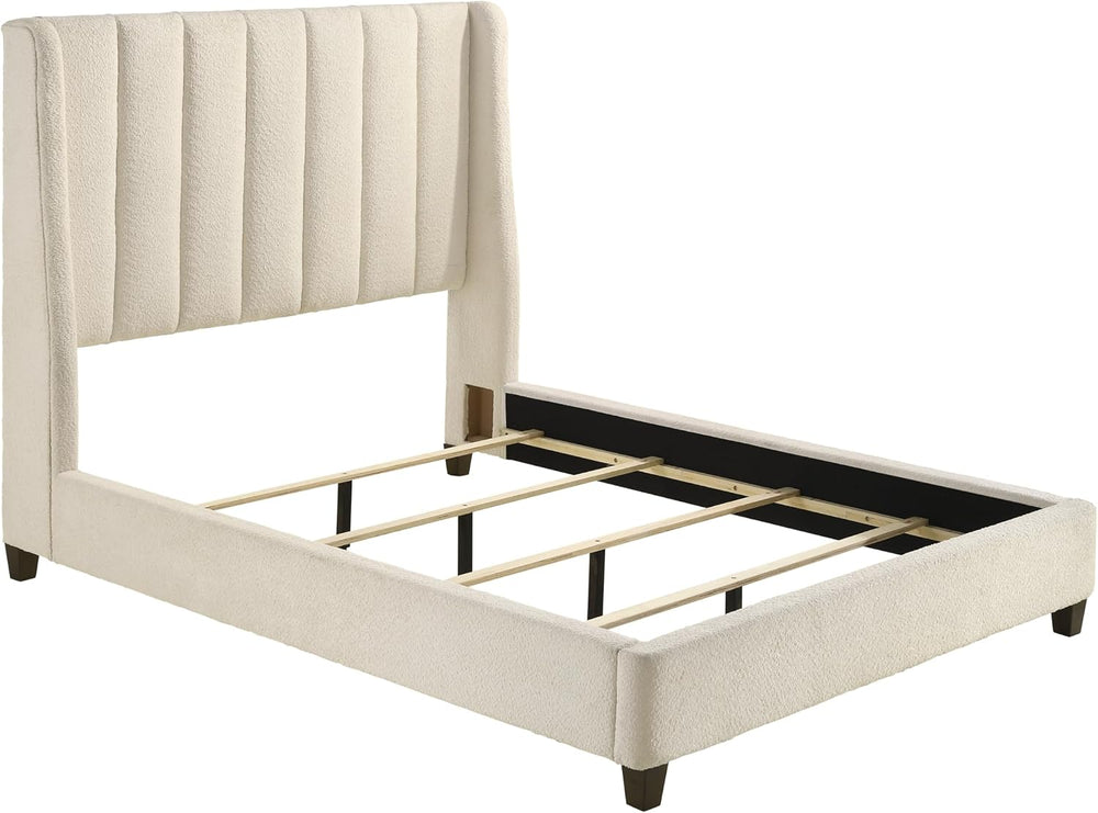 1pc Contemporary Boucle Upholstered Queen Bed Tufted Wing Back Headboard Low ...