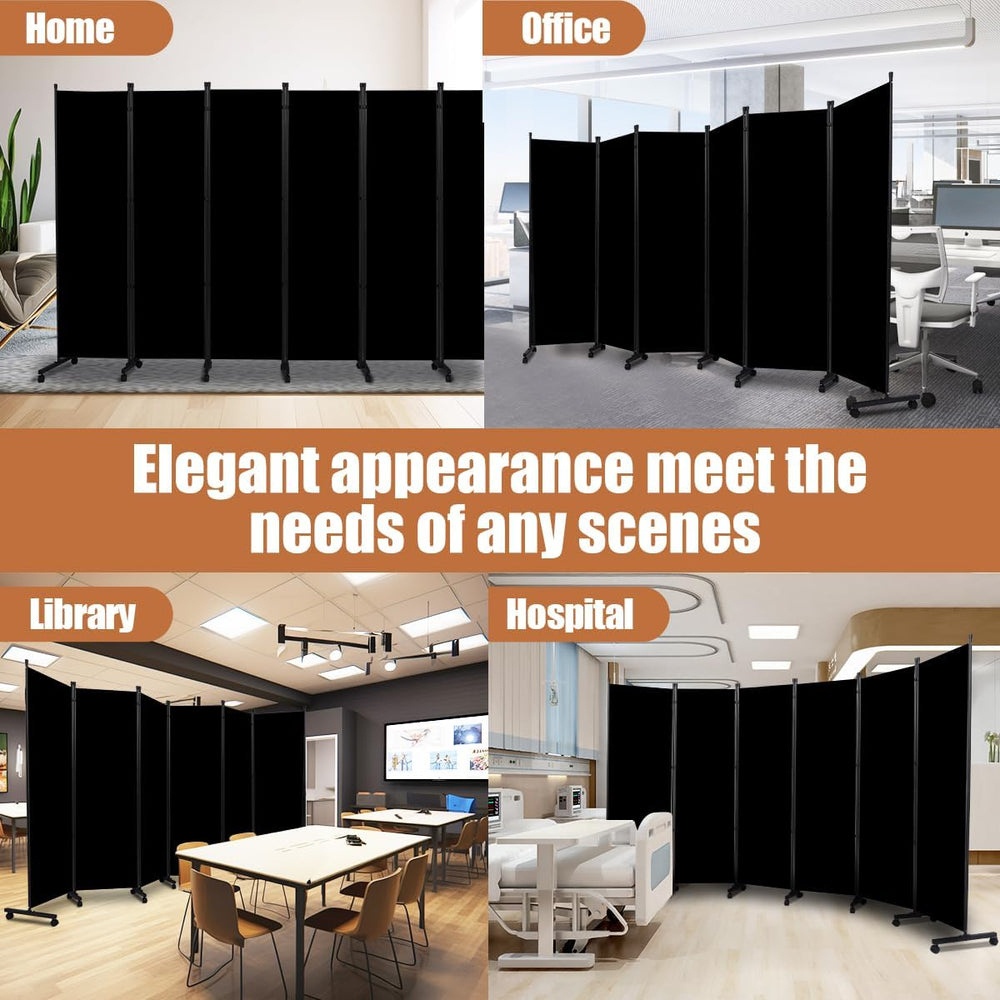 Room Divider 6FT Tall Folding Privacy Screens,6 Panel Wall Divider w/Wheel