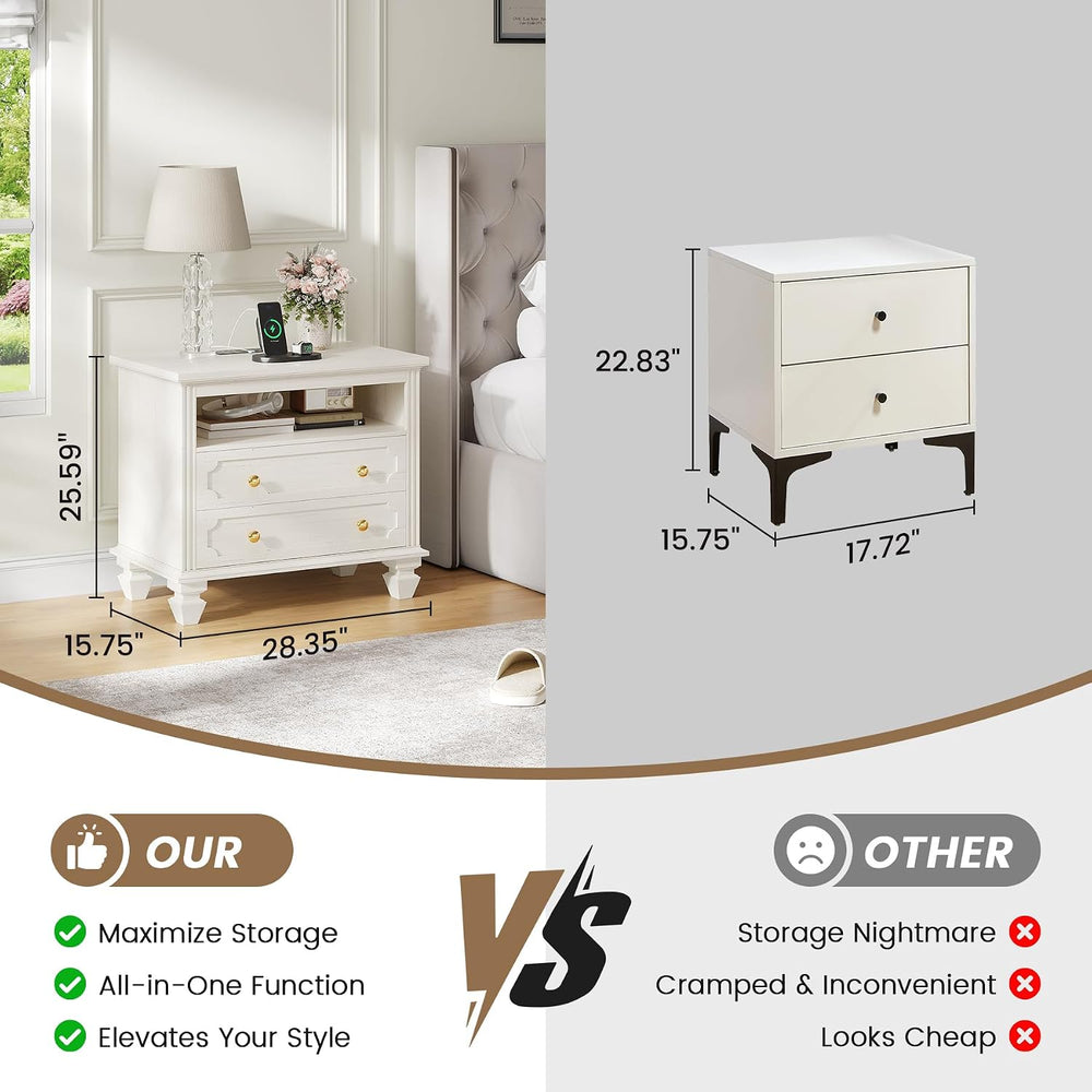 FREDEES 28'' Large Night Stand with Charging Station & LED Light ...