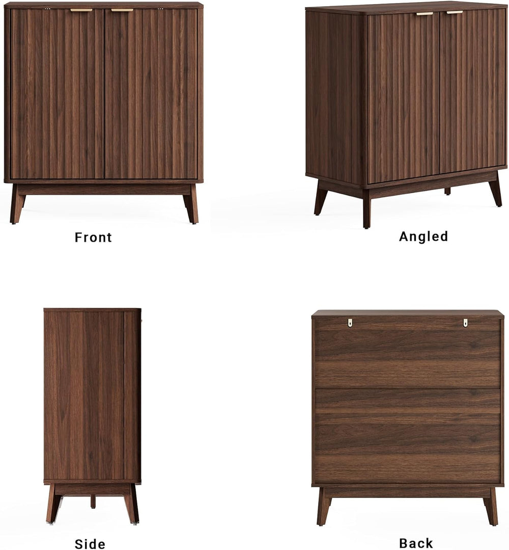 Buffet Cabinet, Small Coffee Bar Cabinet with Storage, Modern Walnut Fluted S...