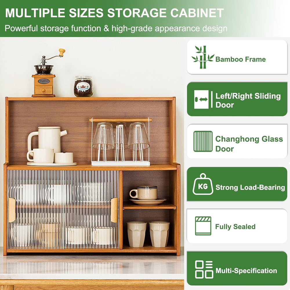 Modern Kitchen Storage Pantry Cabinet with Glass Doors & Adjustable Shelv...