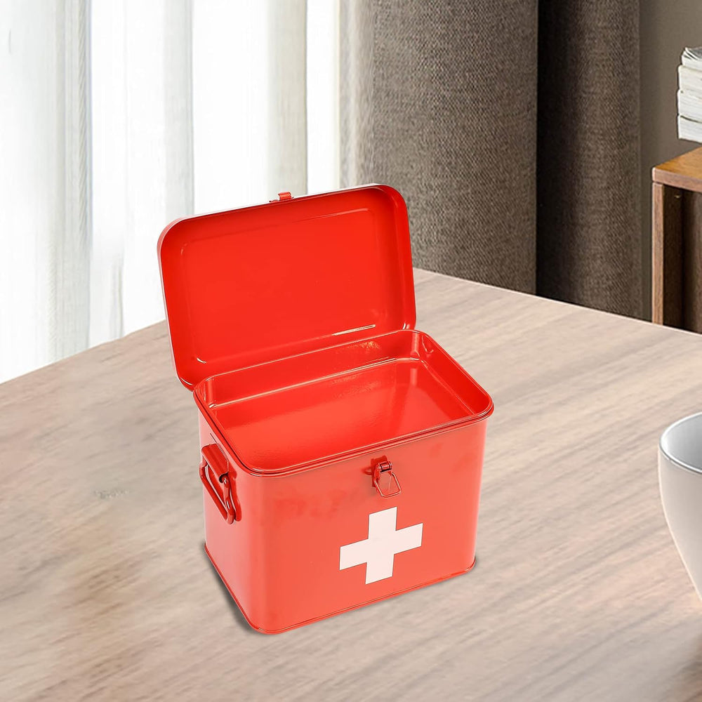 First Aid Kit, First Aid Medicine Supplies Bin - 2-Tier Metal Medicine Storag...